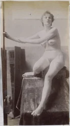 Study of a Female Nude Model, Sitting and Seen from the Front, in the Studio of Jacques de Lalaing, Preliminary Study for the Fernand Scribe Tomb Monument in the Cemetery of Ghent