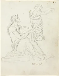 Seated Man and Swaddled Baby