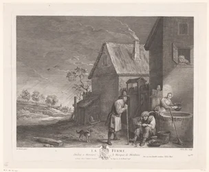 Two Men and a Woman at the Well by a Farm