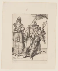 A Woman Led by a Player Holding a Torch, from The Masquerades