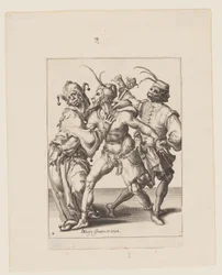Three Dancing Mummers including a Jester, from The Masquerades