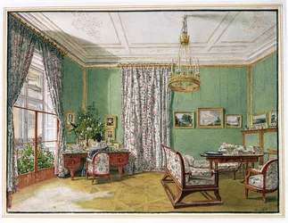 A Lady at her Writing Desk in a Biedermeier Sitting Room
