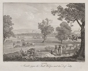 Hungary, View towards the City of Waitzen and the Village of Telky