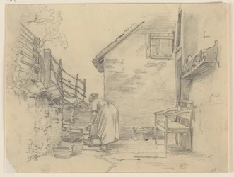 Working Woman in Front of a Small House