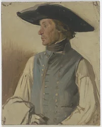 Farmer with Large Hat and Blue Vest