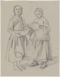 Two Girls Singing from a Music Sheet