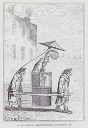 English cartoon mocking the fashion for women wearing feather headdresses