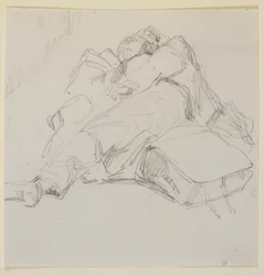A Man Asleep on a Pile of Luggage
