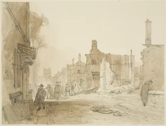 Ruins of the Mansion House and Custom House in Queen Square after the Riots