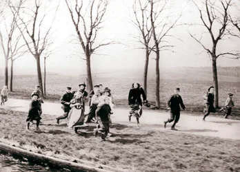 Children Running Alongside a Canal, Monnickendam, Netherlands