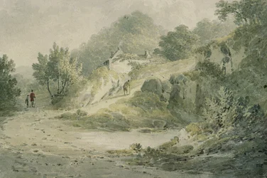 View near Halifax. A pathway with cottage on a slope