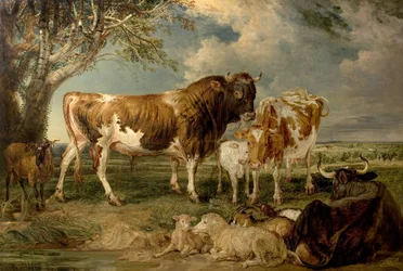 Bull, Cow and Calf in a Landscape, 1837