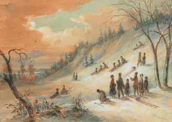 Tobogganing on a Hillside, near Montreal