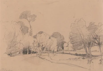 Willows by a Stream, Horse and Cart Crossing Bridge