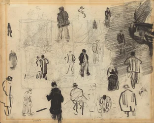 Recto: Wheelbarrow and Figures