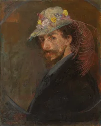 Self Portrait in a Hat with Flowers
