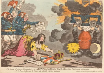 The Genius of France Triumphant - or - Britannia Petitioning for Peace - Vide. The Proposals of Opposition.