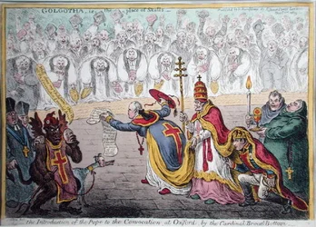 The Introduction of the Pope to the Convocation at Oxford by the cardinal Broad-Bottom, published by Hannah Humphrey in 1809