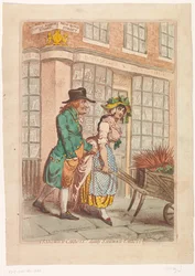 Woman with a Wheelbarrow of Carrots in Front of Bookseller Robert Faulder