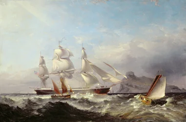 A Clipper Ship off the Mumbles Lighthouse, Swansea
