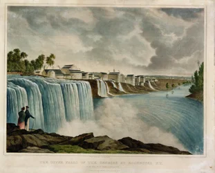 The Upper Falls of the Genesee at Rochester, New York, engraved by J. Bufford