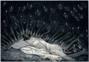 Angels ministering to Jesus after the Devil has left him