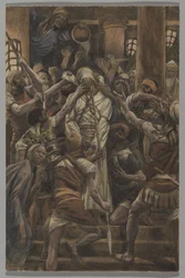 Maltreatments in the House of Caiaphas, illustration from The Life of Our Lord Jesus Christ