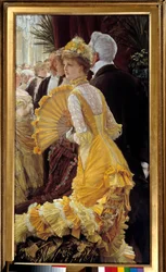 Yellow Dress: Elegant Couple During a Social Evening