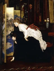 Young Women looking at Japanese Objects