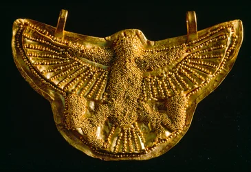 Golden falcon pendant from the Museum of Underwater Archeology in Bodrum, Turkey