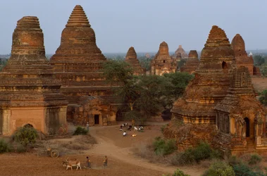 Man Aung Pagodas with farmers, Myanmar
