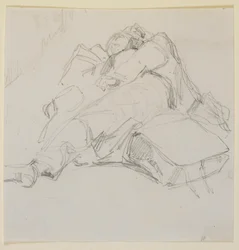 A Man Asleep on a Pile of Luggage