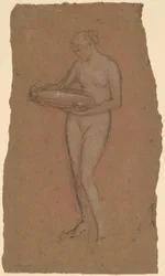 Standing Female Nude Holding a Bowl