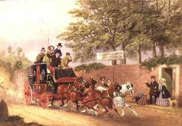 A Mail Coach Passing Travellers on a Road