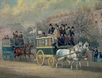 A Street Scene with Two Omnibuses