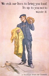 British WWI poster featuring merchant seaman