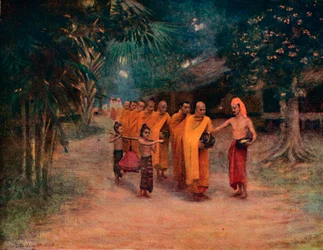 Burmese Monks Begging in a Village - Early Morning, 1913