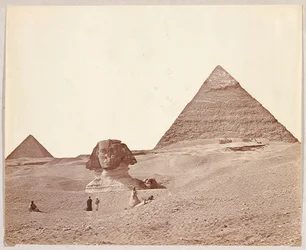 Egypt. Giza. Sphinx against the backdrop of the pyramids of Cheops and Mykerinos