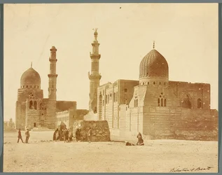 Egypt. Cairo. Two religious funerary complexes in the Northern Necropolis: of the Mamluk Sultan Inal, mid-15th century [right], and of the Mamluk Emir Kurkumas, early 16th century [left]