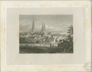 Lichfield Cathedral - North North West view (distant): engraving, nd [c 1816]
