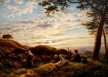 Shepherd Boys Tending Their Flock at Sunset