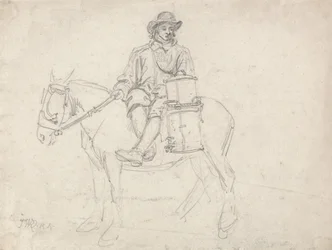 A Farmhand Riding Side-saddle, Carrying an Urn