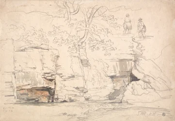 A Rocky Hillside with Trees and Figures