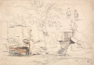 A Rocky Hillside with Trees and Figures