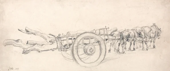A Timber Cart Laden with Tree Trunks, Drawn by a Pair of Horses and a Pair of Oxen