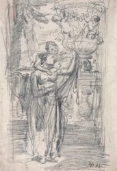 Two Girls on a Garden Terrace near an Ornamental Urn