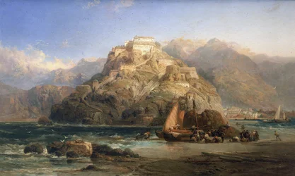 View of San Sebastian (Spain), in the Center, Mount Urgull and the Buildings of the Castle of Santa Cruz de la Mota