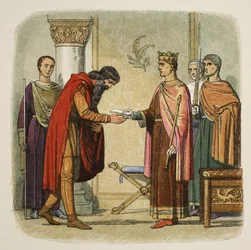Henry authorises Dermod to levy forces, 1170, from A Chronicle of England BC 55 to AD 1485, pub. London, 1863
