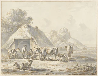 Cattle and Figures in front of a Barn