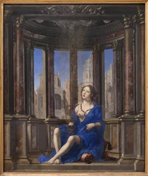 Danae. Jupiter turns into a golden rain to seduce the young woman. Painting by Jan Gossaert, called Mabuse (1478-1532) (95 x 113 cm)